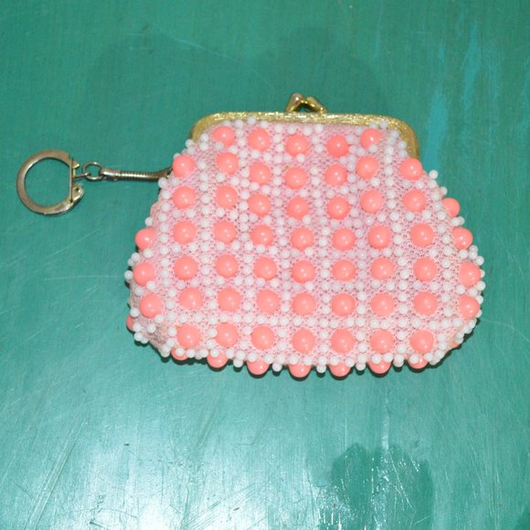 Vintage Handbags - Vintage Beaded Coin Purse with Keychain